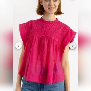 MARANT ETOILE HOT PINK SLEEVELESS COTTON CROPPED BABY DOLL TOP SIZE EU 38